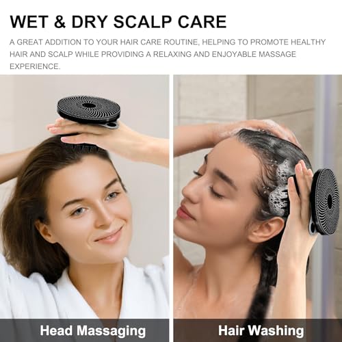 INNERNEED 2in1 Silicone Body Scrubber & Scalp Massager Shampoo Brush, Black | Food-Grade Soft Material, More Hygienic, Easily Lather, Convenient for Travel, Gym, Business,etc - color: Black