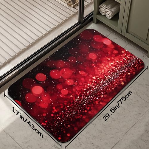 Rose Gold Glitter Bathroom Rug 29.5"x17", Super Absorbent Fast Drying Bath Mat with Non-Slip Rubber Backing, Thin Low-Profile Easy-Clean Bathroom Floor Mat for Shower or Tub - color: Rose Gold Glitter