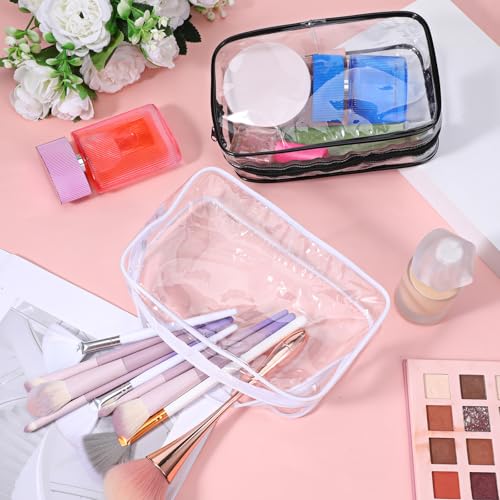 QfwdfcTrenz Pack Clear Makeup Bag, Waterproof Travel Toiletry Organizer with Zipper Cosmetic Pouch Makeup Brushes Bag for Women Men Transparent Make up Bags Black White Quart Size