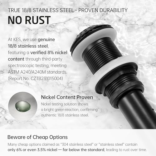 KES Bathroom Sink Grid Drain Without Overflow, 360° Water Drainage, Anti-Clog Design, Detachable Strainer, Matte Black Vanity & Vessel Drain, Stainless Steel & Brass, S2020D-BK - color: Matte Black