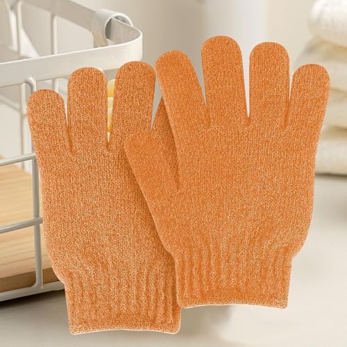 2 PCS Exfoliating Glove Loofah Sponge Exfoliating Body Scrubber Deep Cleansing Removes Dead Skin for Both Women and Men (Orange1) - color: A1-orange 1