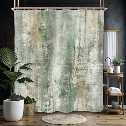 Miyotaa Abstract Sage Green Modern Shower Curtain Set 60Wx71H Inches Minimalist Neutral Contemporary Aesthetic Art Waterproof Bathroom Curtain with 12 Hooks - color: Sage Green Aesthetic, size: 60"W x 71"L (Pack of 1)