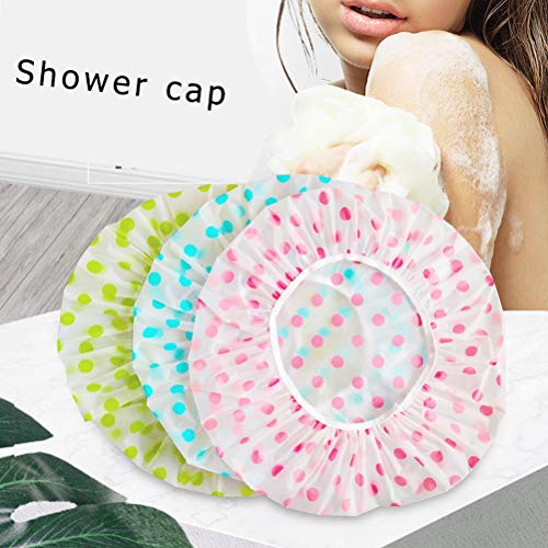 3 Pcs Waterproof Shower Caps, Plastic Reusable Bath Caps Elastic Band Bath Hair Hat for Women Ladies Spa Salon