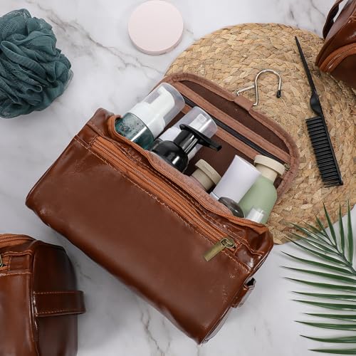 6 Pcs Toiletry Bag for Men Set of 6 Leather Toiletry-Bag for Men with Hook Premium Waterproof Kit Groomsmen Toiletry Bags PU leather cosmetic bags for Travel Essentials Gifts