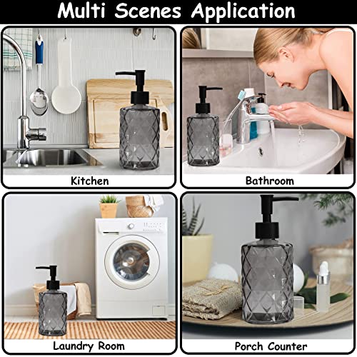 Glass Soap Dispenser with Black Plastic Pump, 12oz Refillable Liquid Hand Soap Dispenser, Crystal Lotion Bottle for Modern Home Decor, Bathroom, Kitchen Countertop, Hotel - color: Dark Gray