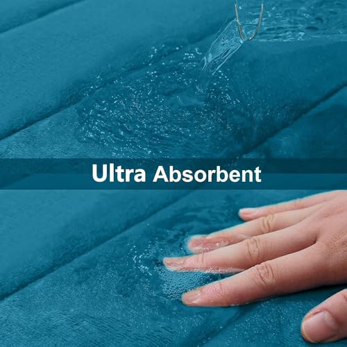 Buganda Memory Foam 3 Pieces Bathroom Rugs Set - Thick Soft Absorbent Bath Mats, Washable Small/Large/Contour Bath Rugs (24" x 16" + 30" x 20" + 24" x 20", Peacock Blue) - color: Peacock Blue, size: 24" X 16" + 30" X 20" + 24" X 20"