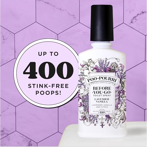 Poo-Pourri Before-You-Go 8oz Air & Toilet Freshener Lavender Vanilla Spray – Instantly Works to Trap Bathroom Odor – Plant Based Ingredients & Essential Oils – with Lavender, Vanilla & Citrus - size: 8 Fl Oz (Pack of 1)