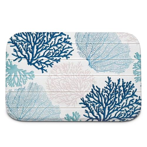 Blue Coastal Ocean Bath Mat | Beach Nautical Bathroom Rugs, Non Slip, 16x24 - color: Blue Coral