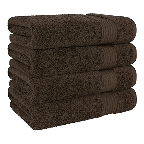 Cotton Paradise 100% Cotton Turkish Towel Set, Soft Absorbent Quick Dry, 4 Piece Bath Towel Set, Chocolate Brown - color: Chocolate Brown, size: 4 PC SET (27x54")