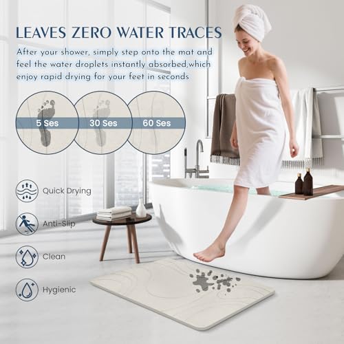 Stone Bath Mat Quick Dry Diatomaceous Earth Bath Mat Non-Slip Shower Stone Bathmat Super Absorbent Water Diatomite Bathroom Floor Pad, Natural, Esay to Clean, 23.6 x 15.4 (Flow Line-Beige) - color: Flow Line-beige
