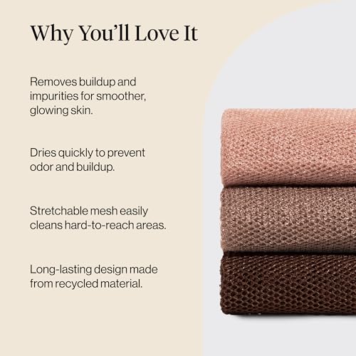 Kitsch African Net Sponge – Exfoliating Body Scrubber for Cleansing & Gentle Daily Exfoliation – Stretchable Bath Sponge for Hard-to-Reach Areas, Long-Lasting Shower Essential - Rosewood, 3 Pcs - color: Rosewood