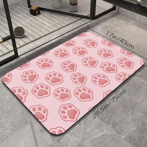 Paws Pink Bathroom Rugs Mat, Super Absorbent Quick Drying Floor Mat for Bathroom Entryway 17"x30" - color: Paws Pink