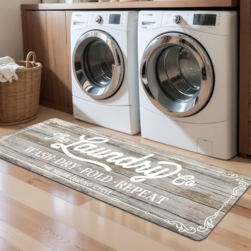 Pauwer Laundry Room Rug Runner 20"x60" Waterproof Rubber Laundry Mat Non Slip Kitchen Mats for Floor Washable Floor Mat Runner Rug for Farmhouse Mudroom Washroom Bathroom Decor - color: Wood Beige, size: 1'8" x 5'
