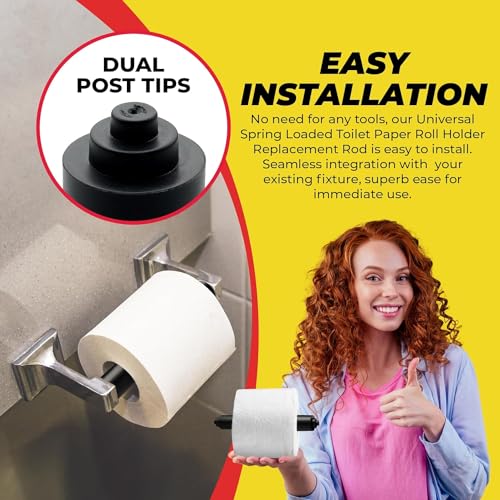 Qualihome Universal Plastic Spring Loaded Toilet Paper Roll Holder Replacement Rod (1, Black.) - color: Black.