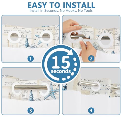 No Hook Vintage Nautical Shower Curtain with Waterproof Snap-in Liner, Ocean Themed Stamps Retro Shower Curtain with Mesh Top Window, Quick Dry Cloth Shower Curtains for Bathroom, 71"W x 74"L - color: Vintage Nautical Stamps