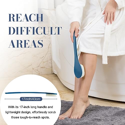 Back Scrubber for Shower, Shower Body Brush for Cleaning with Long Handle for Showering, 17 Inch Back Washer Exfoliator for Shower Men Women with Non-Slip Handle, Adhesive Hook (Navy Blue) - size: Navy Blue - Artificial Bristles