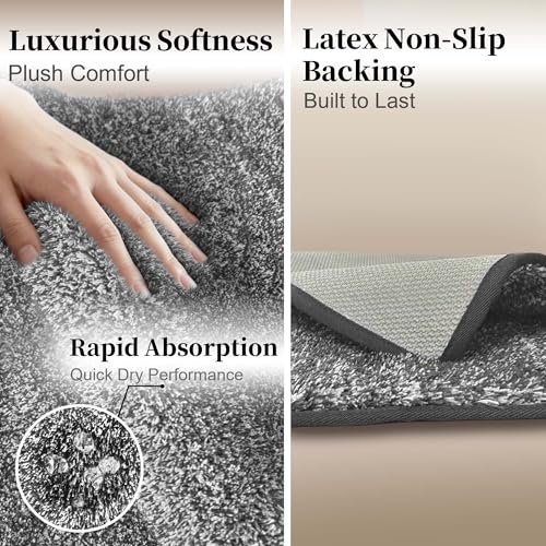 Non-Slip & Super Absorbent Bath Mat, 32x20 Inch Large Microfiber Bathroom Rug, Ultra Plush Quick Dry Machine Washable Shaggy Carpet for Shower Tub Floor, Dark Gray - color: Dark Gray, size: 32"x20"