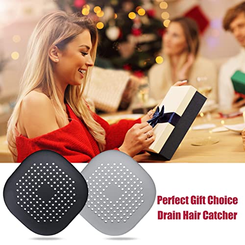Hair Drain Catcher,Square Drain Cover for Shower Silicone Hair Stopper with Suction Cup,Easy to Install Suit for Bathroom,Bathtub,Kitchen 2 Pack (Sliver Grey Black) | Drainer Cover Silicone Hair Stopper with Suction Cups,Protector Accessories,Easy to Inst