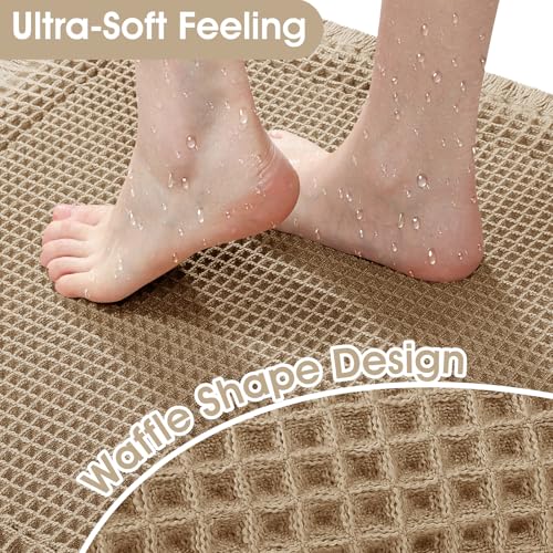 Upgraded Waffle Bath Mat, 32"x20" Beige-Bordered, Super Absorbent Non-Slip Quick Dry Bathroom Rugs with Tassels, Machine Washable Ultra Soft Boho Bath Rugs for Floor, Toilet Mats Boho Farmhouse Decor - color: Beige, size: 1'8" x 2'8" (Rectangular)