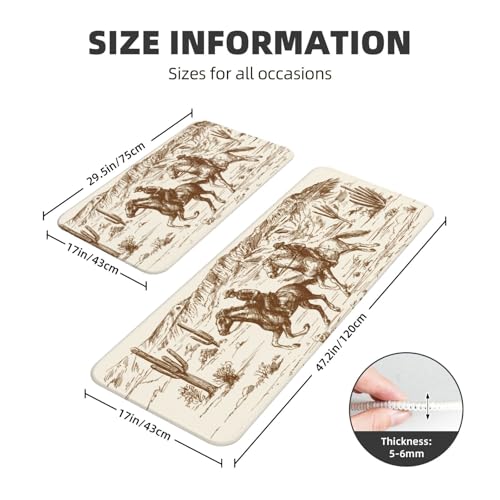 American Wild West Desert Cowboys Kitchen Rugs Microfiber Floor Mats Western Farmhouse Country Cushioned Carpet Runner Rug for Laundry Bathroom Living Room, 2 Piece Set 17"X 47" + 17"X 30" - color: American Wild West Desert Cowboys