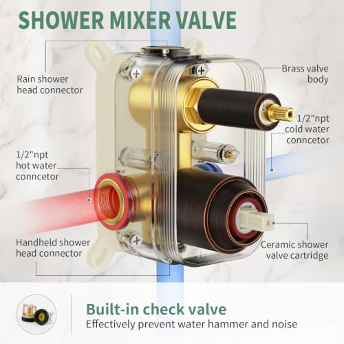 SunCleanse Rainfall Shower System Oil Rubbed Bronze Shower Faucet Combo Set with High Pressure 12 Inches Square Rain Shower Head, Handheld and Shower Faucet Rough-in Mixer Valve and Trim - color: Oil Rubbed Bronze, style: 12-ceiling