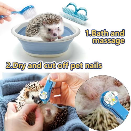 7 Pcs Hedgehog Bath Supplies Kit, Small Animal Bath Supplies Include Bathtub, Nail Clippers, Cleaning Brushes, Towel, Swim Ring for Pet Hamster Hedgehog Guinea Pig Rabbit Cat Kitten