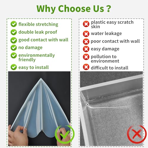 Silicone Shower Splash Guard XXL - Clear bathtub corner splash guard 2 Pack | Self-Adhesive Bathtub Guard, adjustable angle; bathroom shower water guard for washbasin, tubs, sinks, tub splash guard side