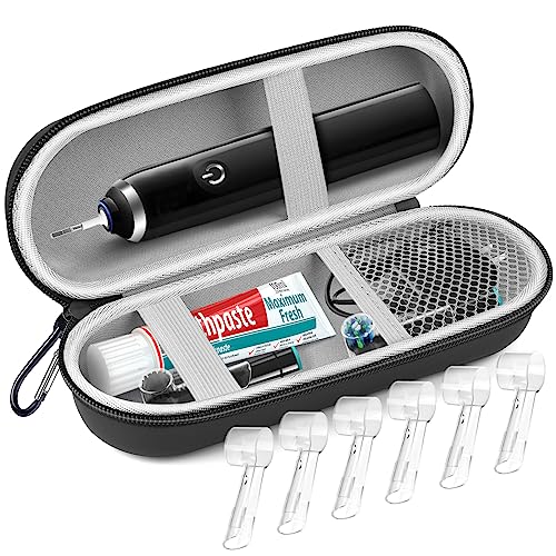 Sopito Electric Toothbrush Travel Case, Hard Storage Case with 6pcs Cover Caps, Fits for Oral-B/Oral-B Pro/Philips Sonicare Electric Toothbrush, Black - color: Black