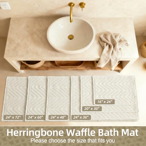 Sunfly Waffle Bath Mat, Boho Bathroom Rugs Non-Slip Washable Super Absorbent Quick Dry, Farmhouse Bathroom Decor 20"x30" Cream - color: Cream, size: 1'8" x 2'6" (Rectangular)