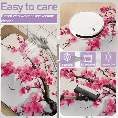 Japanese Cherry Blossoms Bathroom Rugs Mat, Super Absorbent Quick Drying Floor Mat for Bathroom Entryway 17"x30" - color: Japanese Cherry Blossoms