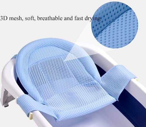 Adjustable Baby Bath Support Mesh Sling Non-Slip Infant Bathtub Shower Net Breathable Newborn Bath Cushion Pad Quick Drying Bathing Sling for Toddler Aged 0-3 (No Bathtub) - color: blue