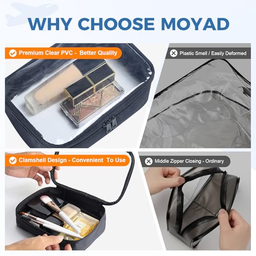 Moyad TSA Approved Toiletry Bag Clear Quart Size Travel Bags Makeup Bag | Large Opening, for Men and Women, Carry on Airline Compliant, Transparent Liquids Pouch, Black - color: Black, size: 3 Pack
