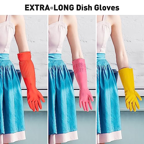 ThxToms Rubber Dishwashing Cleaning Gloves (2-Pair) - Fleece Lined, Reusable, Waterproof with Extra-Long Cuff & Anti-Slip Design for Household & Kitchen Use - Small - size: Small (Pack of 4)