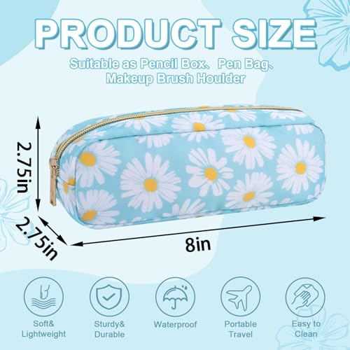 Waterproof Small Floral Pencil Case Makeup Bag for Purse,Cute Flower Pencil Pouch Preppy Nylon Makeup Brush Holder with Zipper,Girls Portable Storage Case Small Pen Bag for Work(Slim Blue-Daisy) - color: Blue-Daisy, size: Slim