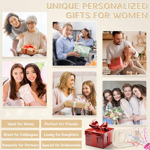 Initial Clear Makeup Bag, Birthday Gift Preppy Chenille Patch Cosmetic Bag, Initial Travel Essentials Beach Toiletry Pouch, Ideal Gift for Teachers & Moms, Women and Girls (Beige, A) - color: Beige, style: A