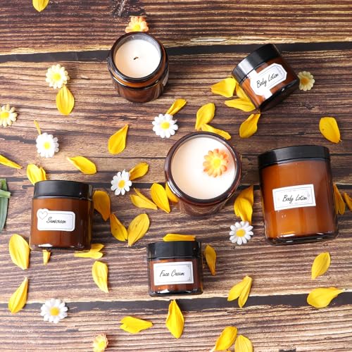 8oz Airtight Glass Jars with Lids, 2 Pack Amber Empty Small Cosmetic jars | Small Cosmetic Containers with Inner Liners, Leak-Proof Travel Jars for Lotions, Scrubs, and Candle Making, Labels & Spatulas - color: Amber-8oz-2pcs
