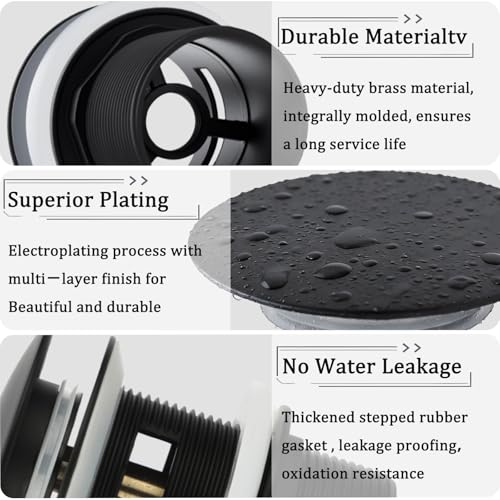 Free Standing Tub Drain Kit, Freestanding Tub Drain, Pop-up Freestanding Bathtub Drain Stopper, Compatible with Freestanding Bathtub Drain Rough-in Kit (Black) - color: Black