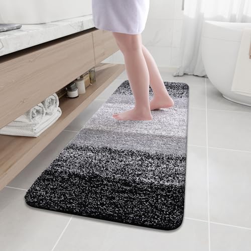 Arotive Microfiber Bathroom Rugs, Shaggy Soft and Absorbent Bath Rug, Thick Plush Machine Washable Dry Bath Mats for Bathroom, Tub and Shower, 59x20, Black, Rectangular - color: Black, size: 59" X 20"