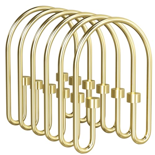 AmazerBath Shower Curtain Hooks, Gold Shower Curtain Hooks Double Side, Rust Proof Shower Curtain Rings Hooks, Metal Shower Hooks for Shower Curtain, Shower Rod Hooks for Curtain Liner Bathroom, 12Pcs - color: Light Gold, style: Minimalist