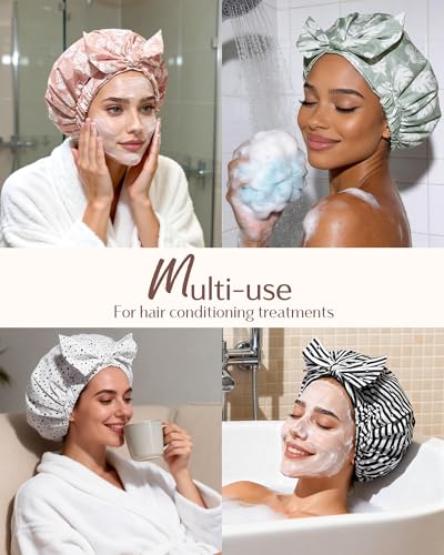 Yanibest Shower Cap for Women Reusable Waterproof, Adjustable Non-Slip Shower Hair Cap, Washable Bath Hat for Long Hair (Green) - color: Green