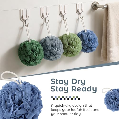 Rnoafmu Shower Loofah Bath Sponge, 60G Loofah Exfoliating Body Scrubber, 4 Color Mesh Shower Pouf Balls for Body Wash (Blue Gray Green Dark Green) - color: Blue Gray Green Dark Green