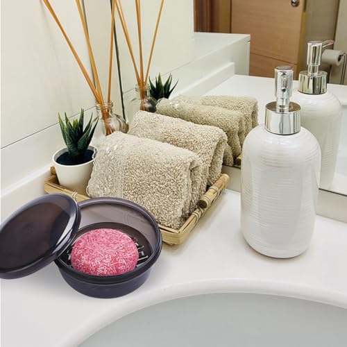 Travel Soap Container, Round Soap Case with Cover, Portable Bar Soap Holder | Leakproof Shampoo Bar Holder with Drainage Tray for Shower, Bathroom, Travel, Camp (Transparent Black) - color: Transparent Black