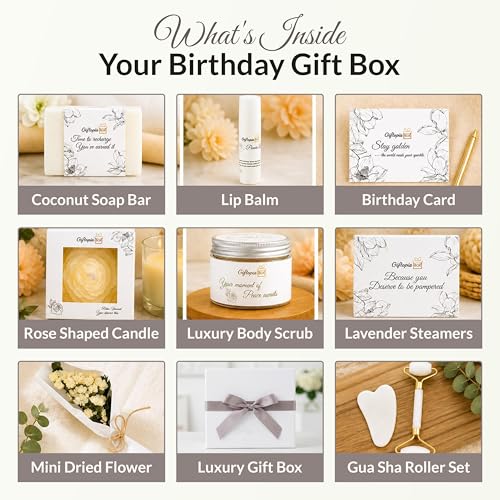 Luxury Spa Gifts for Women, Pamper Self Care Gift Set with Shower Steamers, Body Scrub, Candle & Gua Sha, Birthday, Bridal Shower & Thank You Gifts - color: Birthday