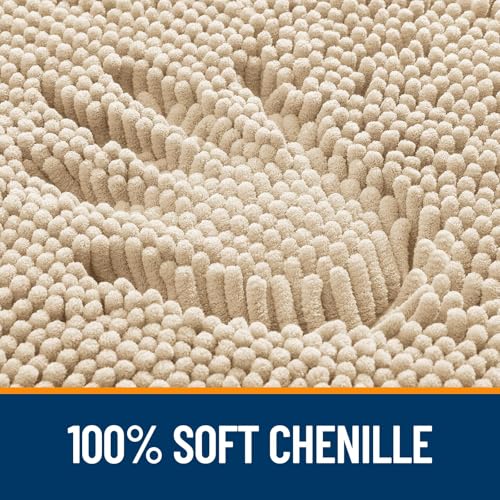 OLANLY Toilet Rugs U-Shaped 20x20, Extra Soft Absorbent Chenille Contour Bathroom Rugs for Toilet, Dry Quickly, Machine Washable, Non-Slip Bath Mat, Beige - color: Beige, size: 20" X 20" Contour Rug