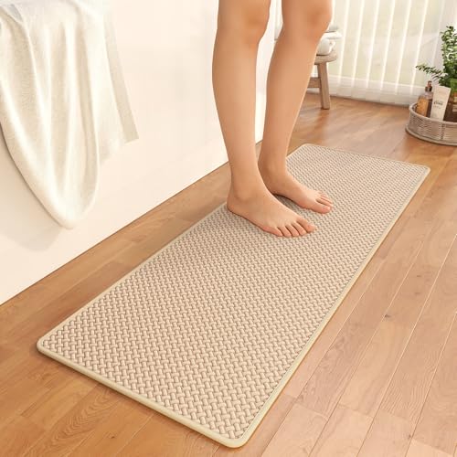 YDKGL Bathroom Runner Non Slip, Extra Soft Absorbent Quick Dry Bath Mats, Foam Weave Texture Thin Bath Rugs Washable with Rubber Backing, 20" x 59“ - color: Brown, size: 20"x 59"