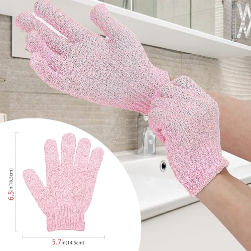 4 Pairs Bath Gloves, Body Scrub Mitts, Shower Scrubber Gloves for Shower Spa Massage & Body Scrub for Women Bath Spa Accessories (Pink, S)