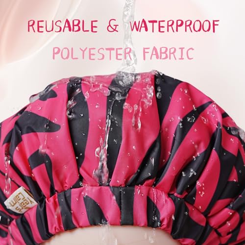 Years Calm Shower Caps for Women Reusable Waterproof, Double-Layer Extra Large Elastic Hair Cap for Shower for Long Hair & Braids, Travel & Home - color: pink