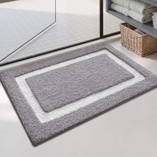 Color&Geometry Gray Bathroom Rugs 24x16, Extra Soft Absorbent Microfiber Bath Rug, Non-Slip Bathroom mat, Washable Plush Bath Mats for Bathroom, Shower, Bathtub, Laundry, Small, Light Grey and White - color: C, size: 16"x24"（small）