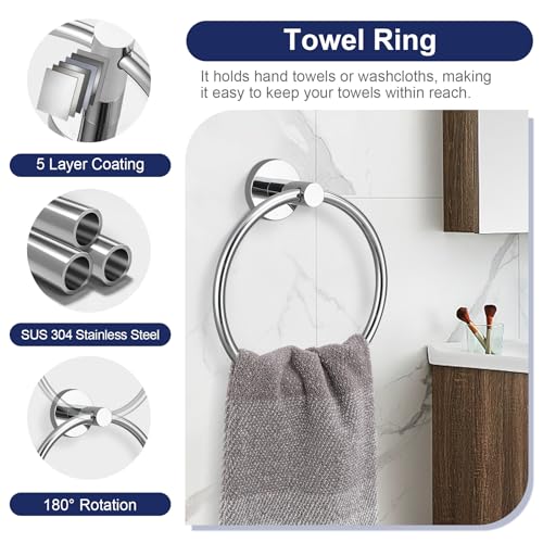 5-Piece Towel Bar Set Polish Chrome Bathroom Hardware Accessories Set Upgraded Toilet Paper Holder with Shelf Towel Holder Set for Bathroom Stainless Steel Wall Mounted - color: Polished Chrome, size: 5-Piece Upgraded Set