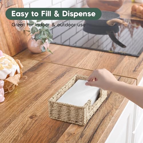 Napkin Holder for Bathroom, Woven Wicker Paper Rope Guest Towel Holder Tray, Disposable Paper Hand Towel Holder for Bathroom Accessories, Dinner Napkin Holder for Kitchen Table Party - color: Beige, size: 9.45"L x 5.43"W x 2.91"H